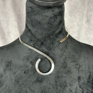Vtg 925 Silver Open Swirl Collar Choker Necklace Modernist Torque Estate Runway